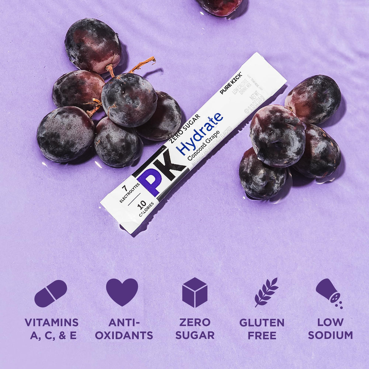 Pure Kick Hydration Singles to Go Concord Grape in bottle for fast flavor boost
