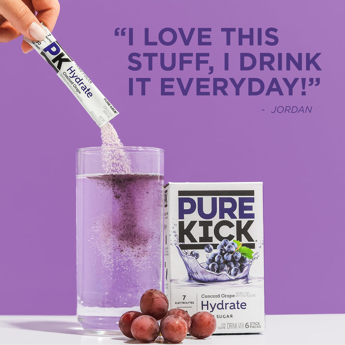 Pure Kick Hydration Singles to Go Concord Grape ingredients panel highlighting minerals