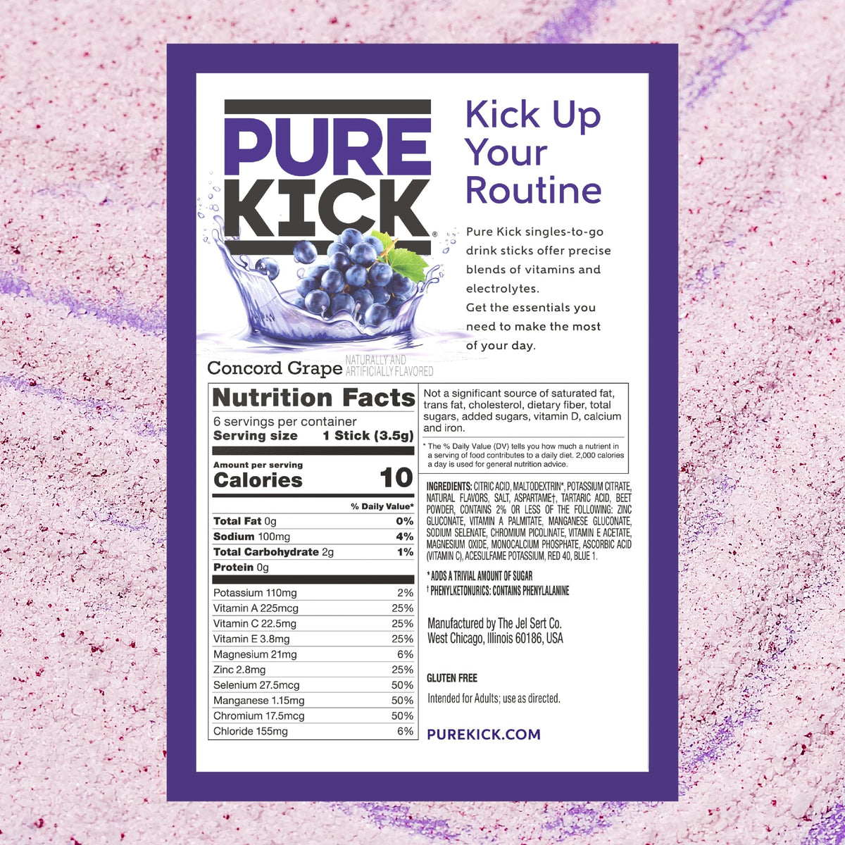 Pure Kick Concord Grape open packet ready for mixing