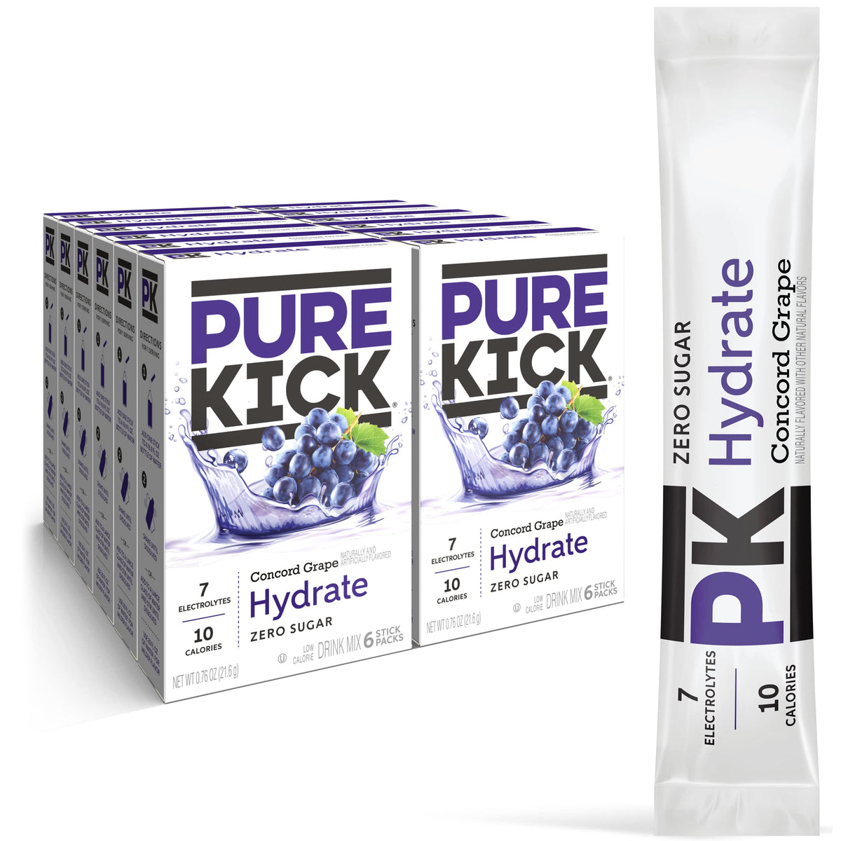 Pure Kick Hydration Singles to Go Concord Grape packet for on-the-go hydration and flavor