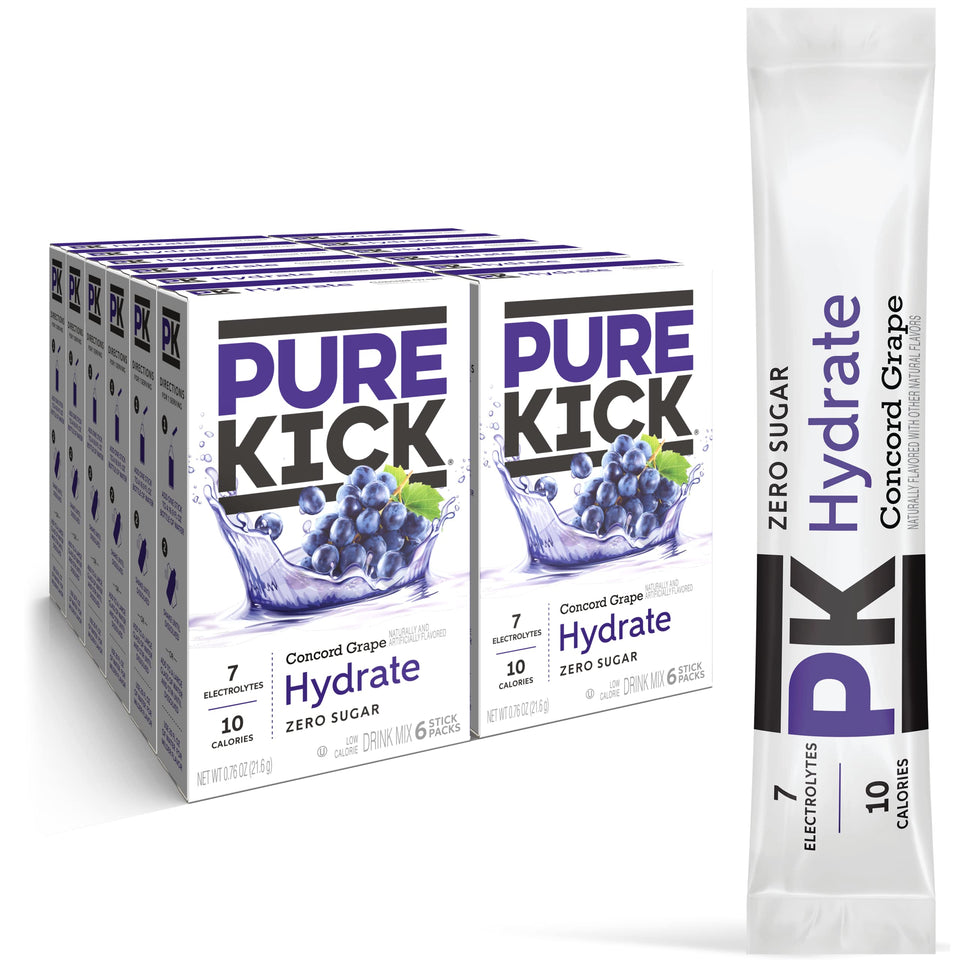 Pure Kick Hydration Singles to Go Concord Grape packet for on-the-go hydration and flavor