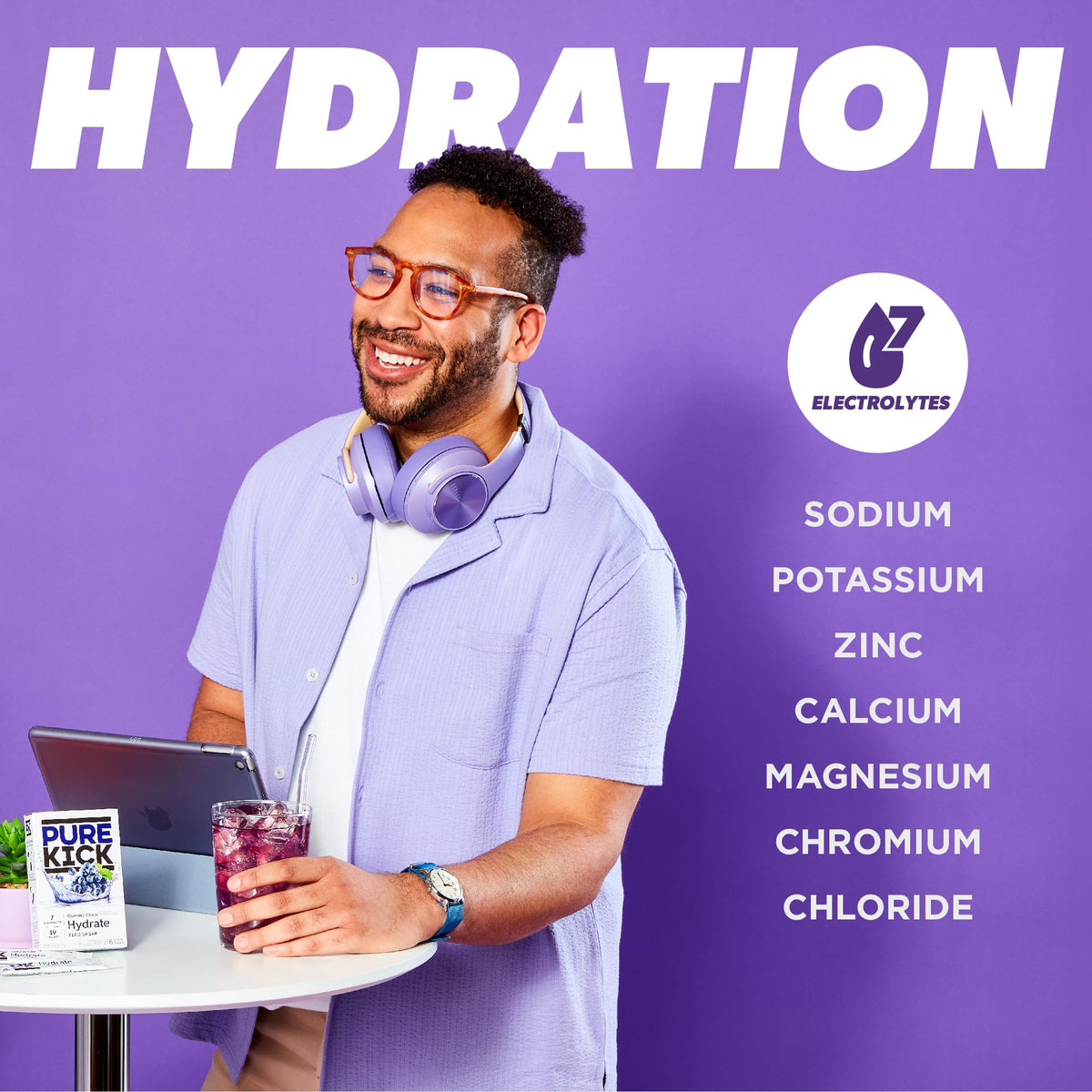 Pure Kick Concord Grape pours into water for quick hydration