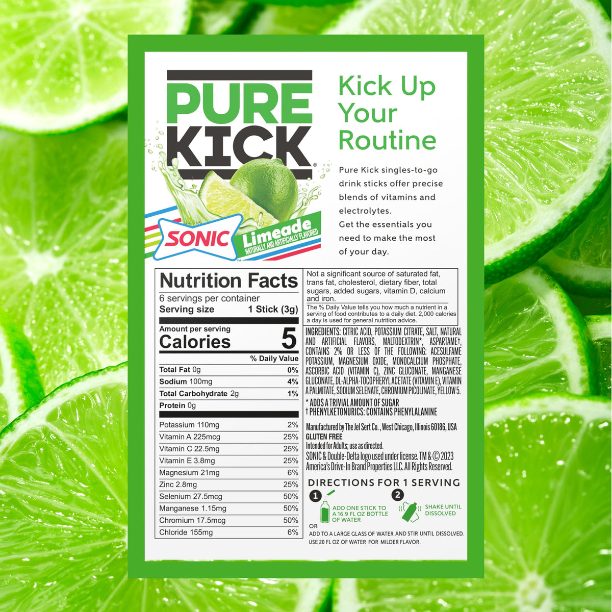 PURE KICK hydration packets close-up dissolving in water for a refreshing sip