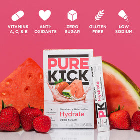 Pure Kick Hydration Strawberry Watermelon flavor splash during a workout
