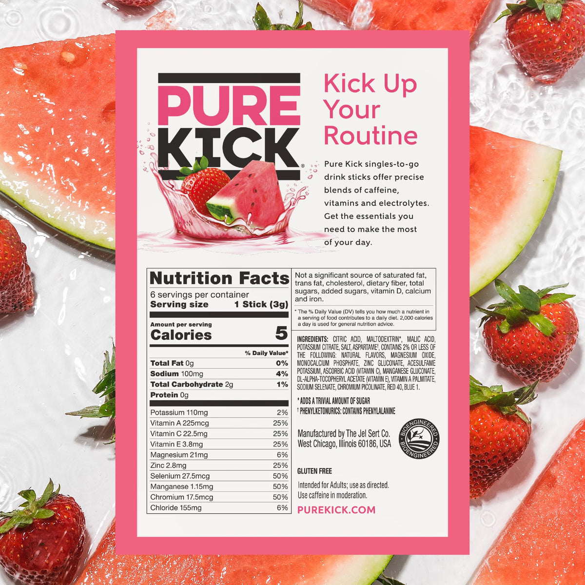 Pure Kick Hydration Strawberry Watermelon glass stir dissolving powder in water