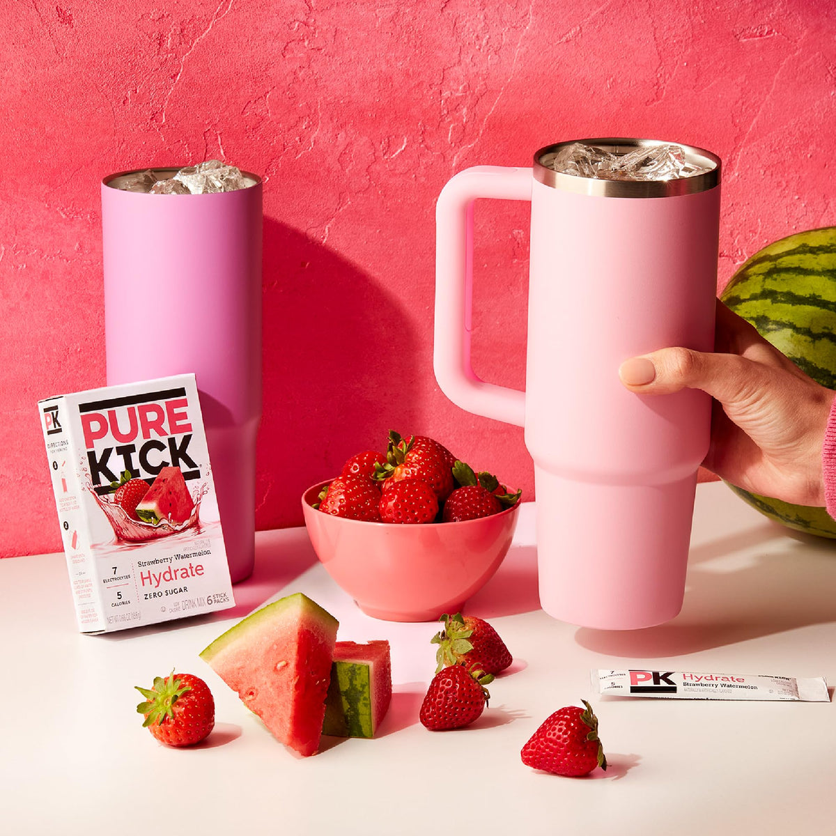 Pure Kick Hydration Strawberry Watermelon packet pack highlighting multiple servings