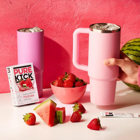 Pure Kick on-the-go use for beach or office hydration.