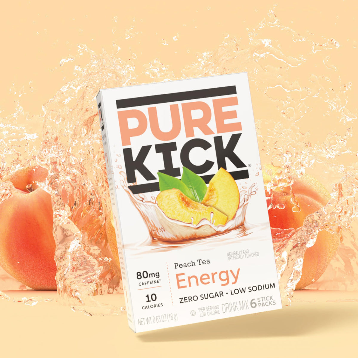 Pure Kick Peach Tea pour and serve shows quick mix and refreshment