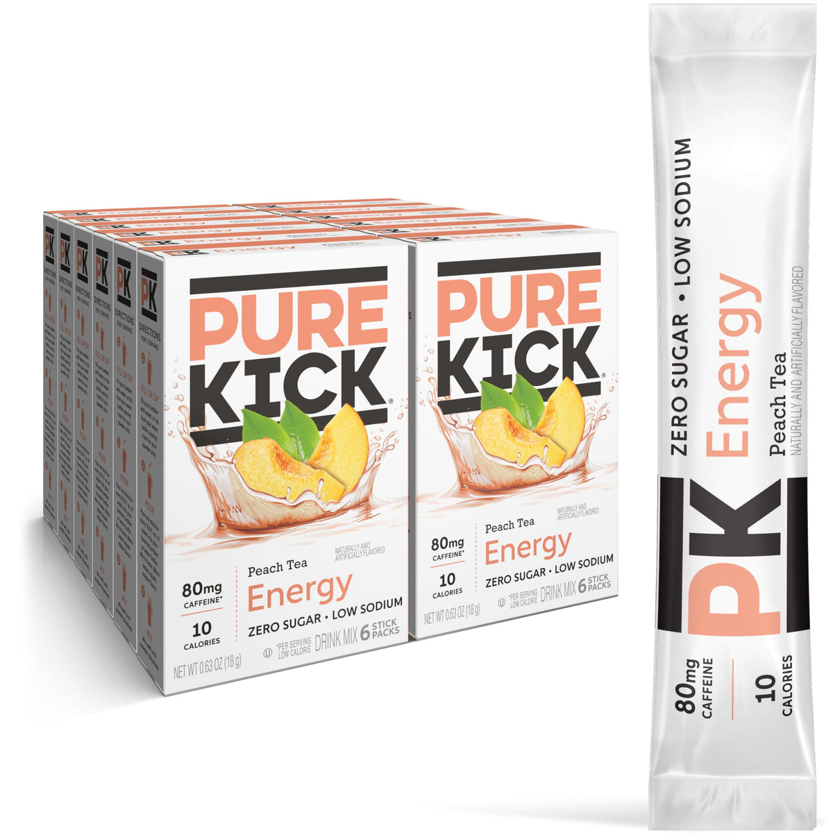 Pure Kick Peach Tea stick dissolving in water for quick flavor and energy