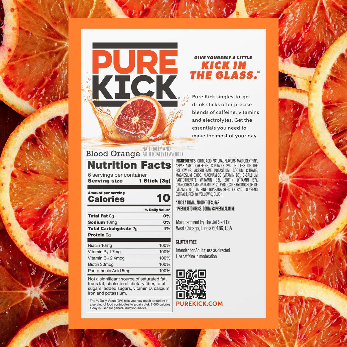 Pure Kick vitamin-enriched label highlights B vitamins for daily energy support.