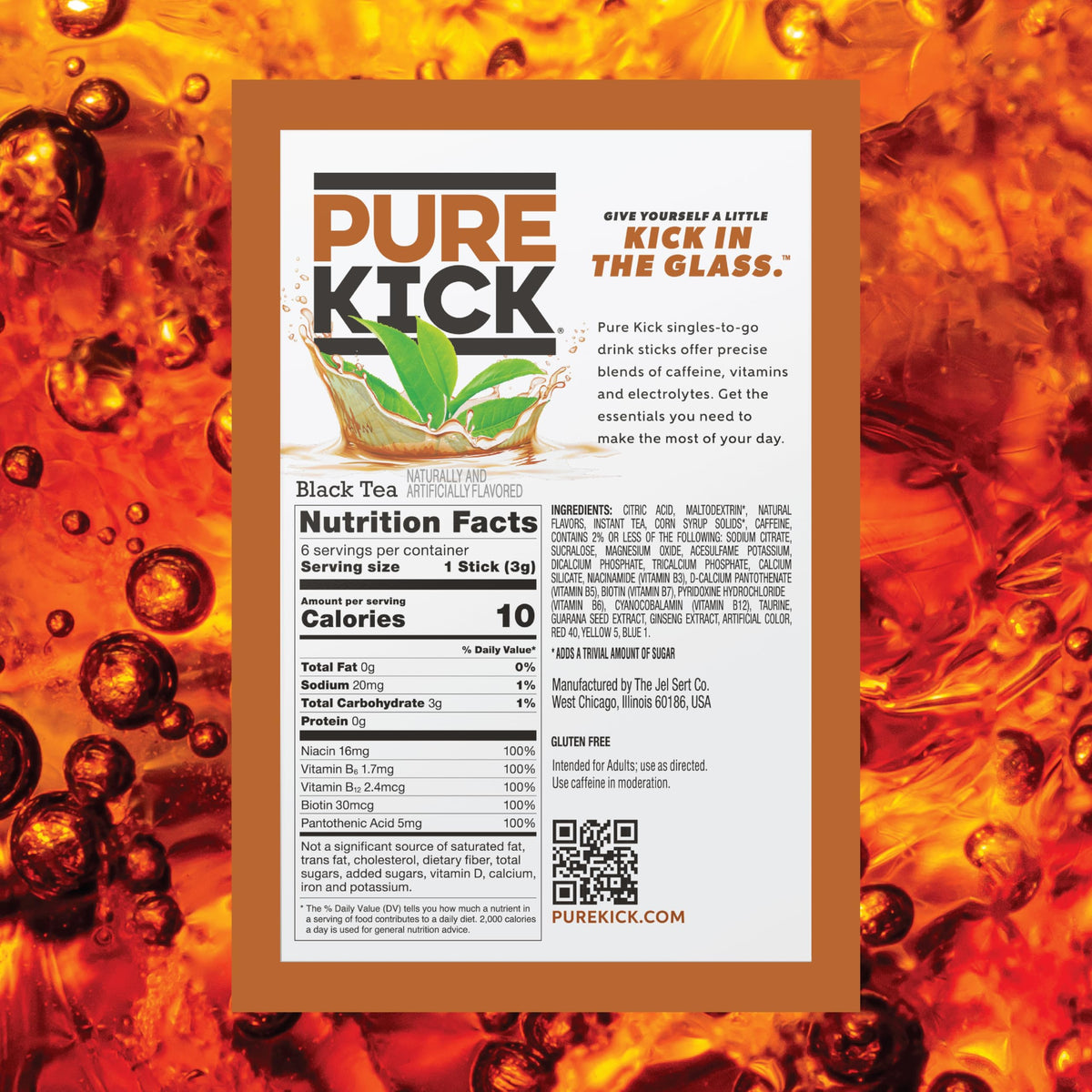 Pure Kick Zero Sugar with ten calories and classic tea flavor.