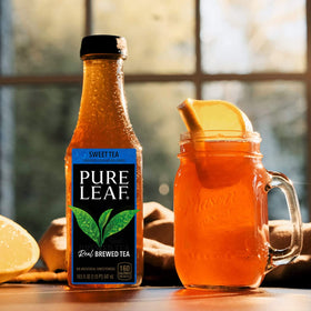 Pure Leaf label closeup highlighting leaf-brewed tea
