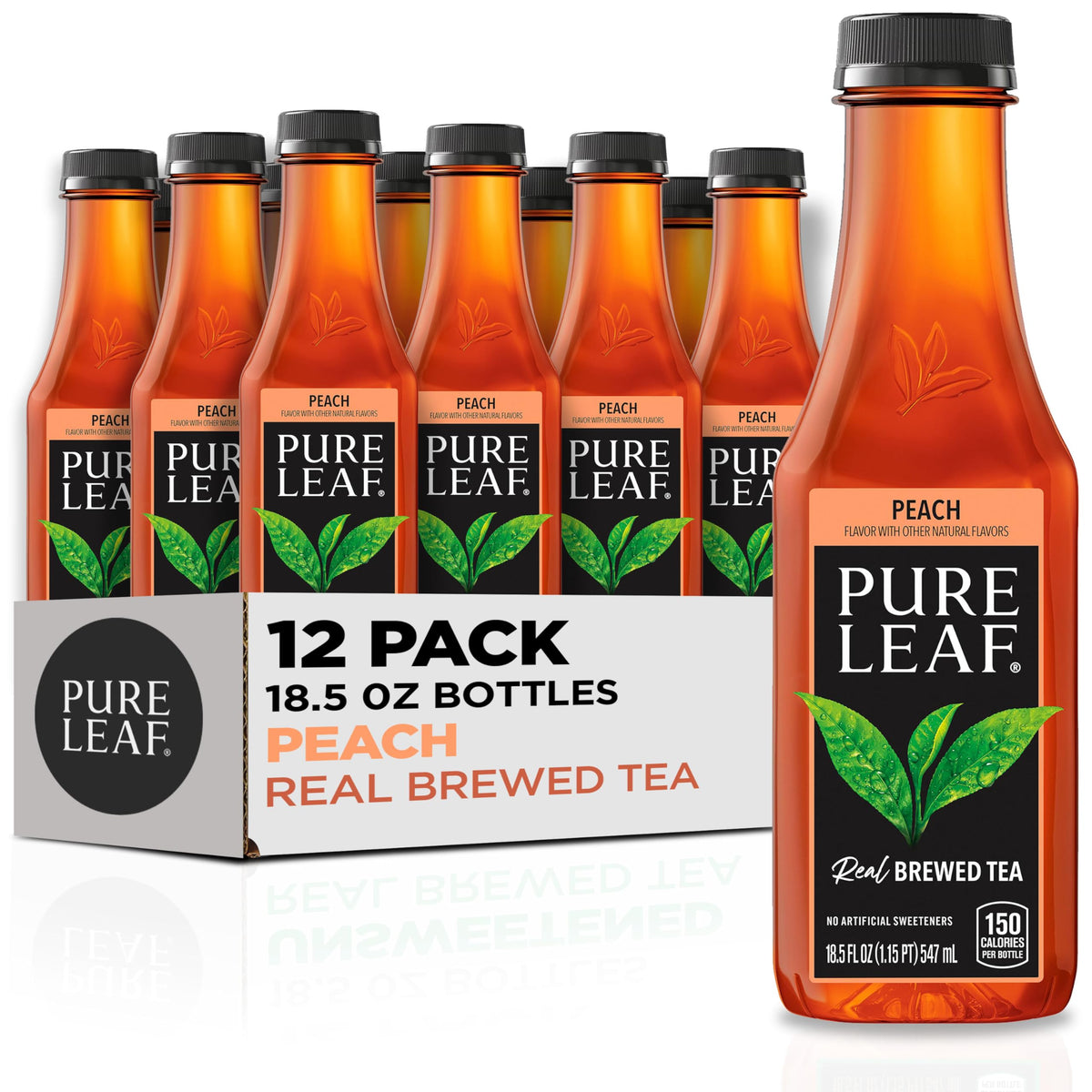 Pure Leaf Peach Iced Tea bottle front view, a refreshing break.