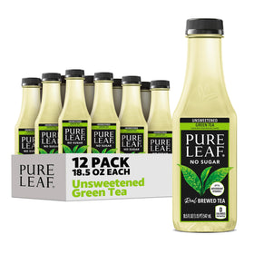 Pure Leaf unsweetened green tea bottle pours for crisp, zero-calorie refreshment.