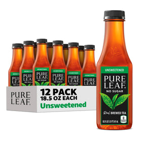Pure Leaf unsweetened tea bottle front, refreshing real brewed flavor ready to enjoy