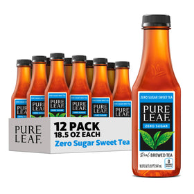 Pure Leaf Zero Sugar Real Brewed Iced Tea bottle showing sweet tea flavor, refreshing and guilt-free.