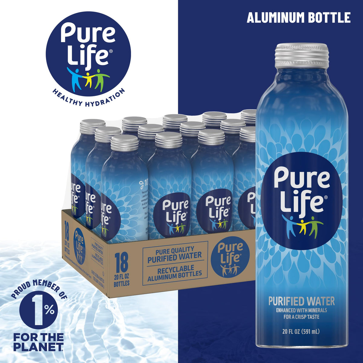 Pure Life on-the-go hydration in car scenario with 20 oz bottle.