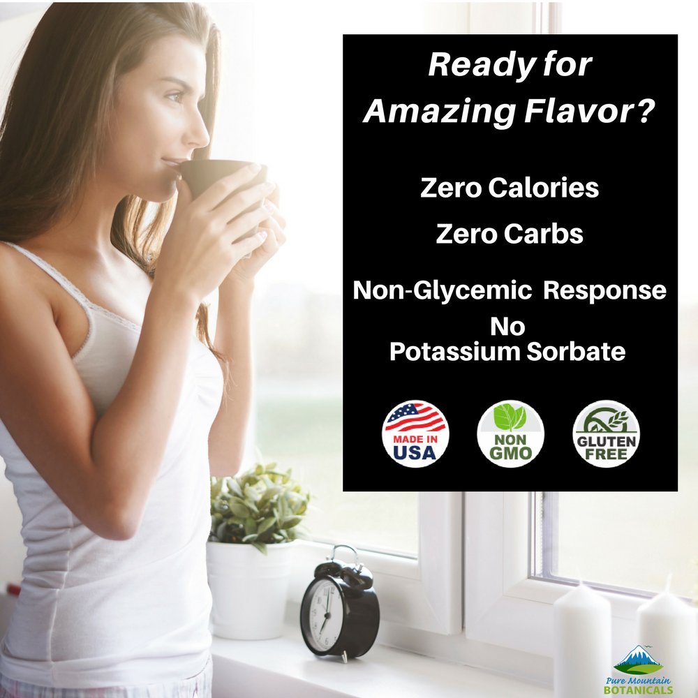 Pure Mountain Botanicals organic stevia label highlights USDA Organic and kosher certification