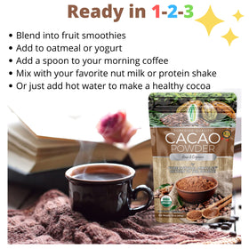 Pure Natural Miracles cacao powder in baking dish ready for healthy treats