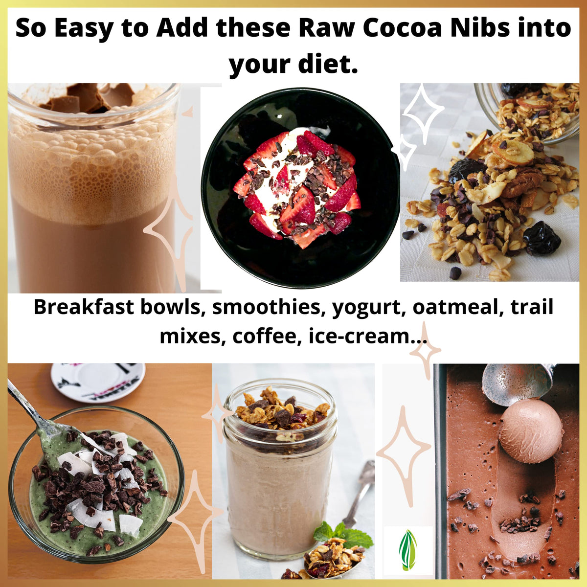 Pure Natural Miracles nibs sprinkled on yogurt provide a nutritious crunch.