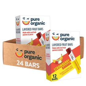 Pure Organic strawberry banana box showing convenient grab-and-go packaging