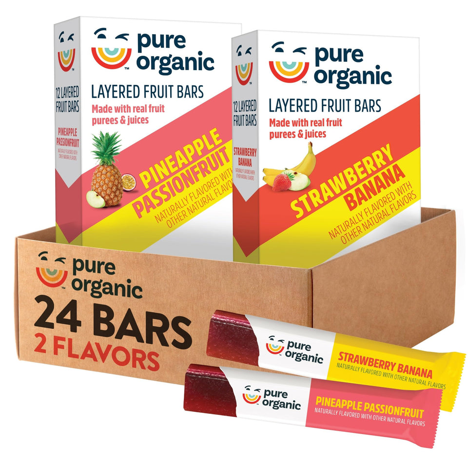 Pure Organic layered fruit bar strawberry banana, on-the-go snack with fruity aroma