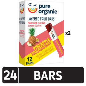 Open packaging close-up of Pure Organic Pineapple Passionfruit layered bar