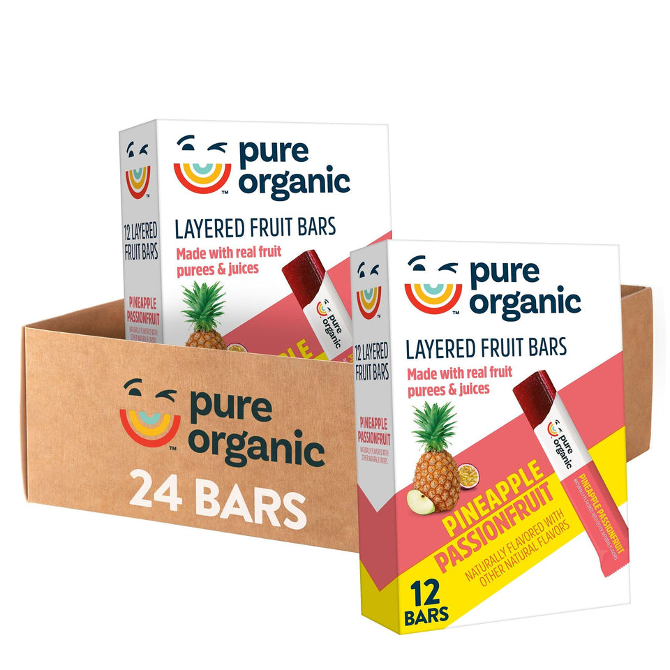 Pure Organic Pineapple Passionfruit layered bar packaging with two boxes for easy stocking