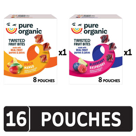 Pure Organic Twisted Fruit Bites peach-mango pouch, perfect for lunchboxes.