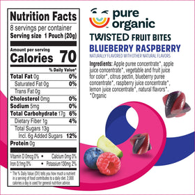 Pure Organic Twisted Fruit Bites USDA Organic and Non-GMO verification label.