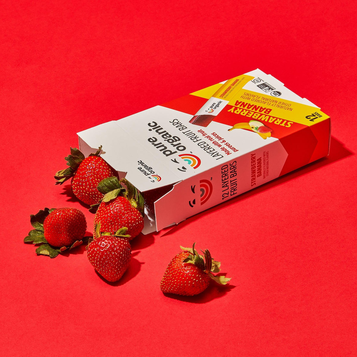 Pure Organic strawberry banana bars front view highlighting gluten-free appeal