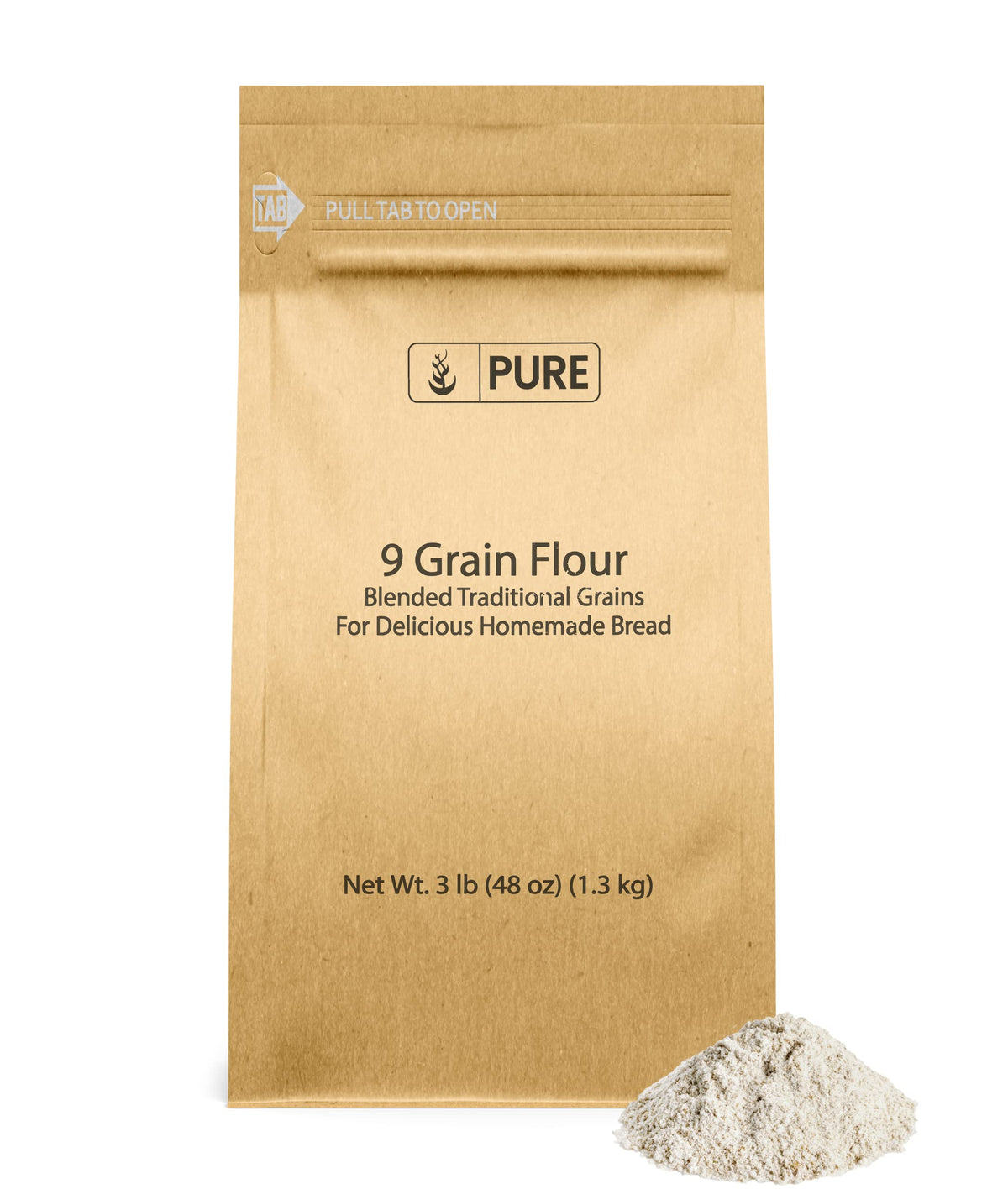 Pure Original Ingredients 9 Grain Flour bag front, ideal for homemade bread and pizza dough
