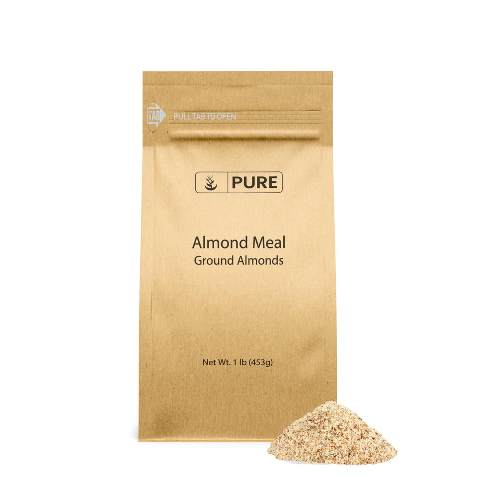 Pure Original Ingredients almond meal in resealable bag for fresh baking.