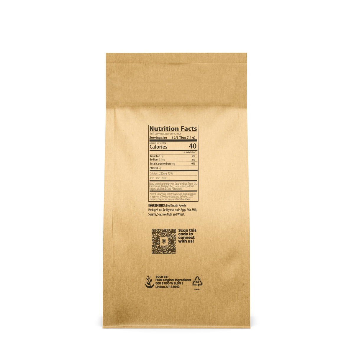 Pure Original Ingredients Beef Gelatin powder unflavored, ready to thicken soups and sauces.