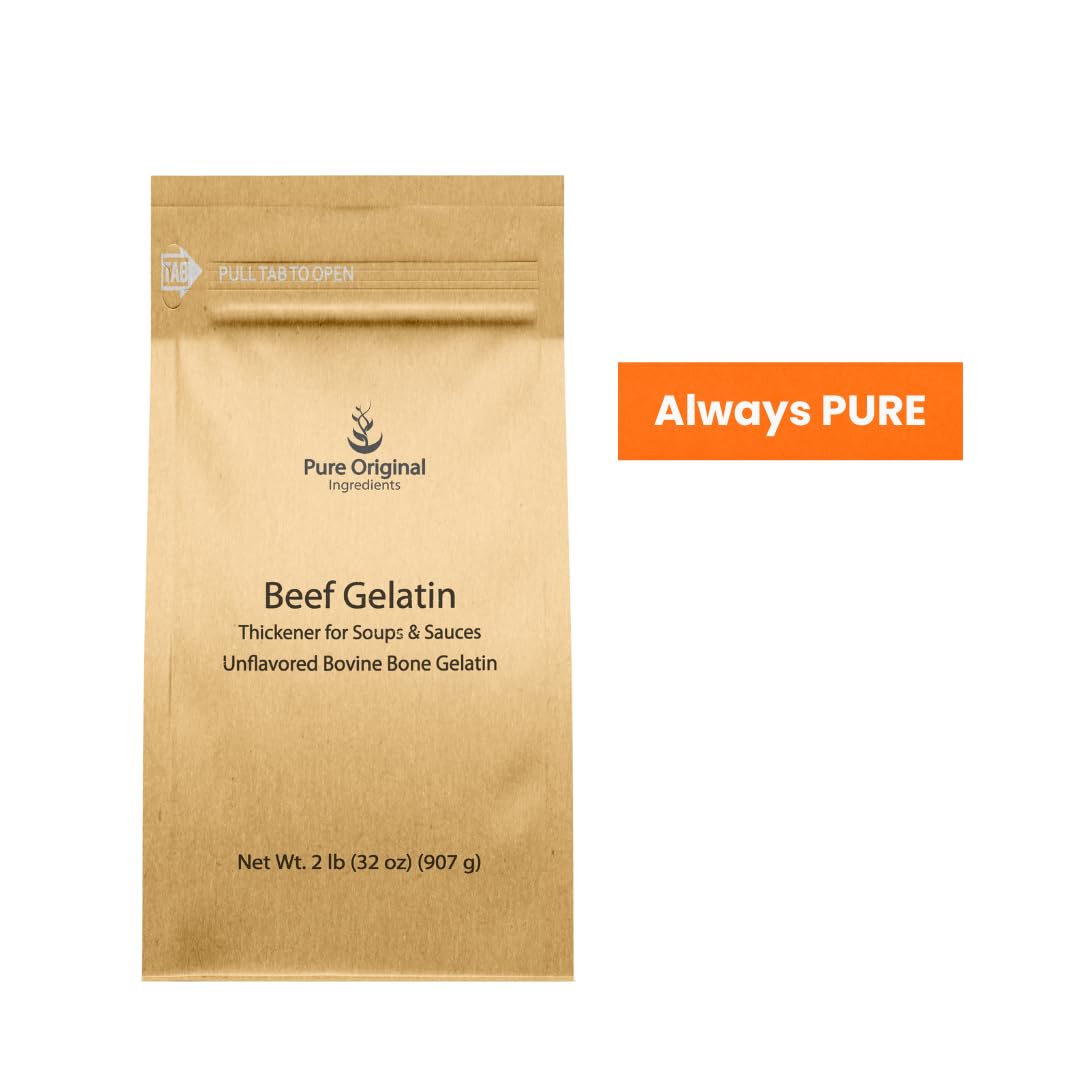 Pure Original Ingredients Beef Gelatin soups presentation with glossy broth texture.