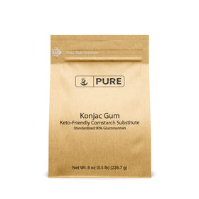 Pure Original Ingredients Konjac gum powder bottle, ideal thickening for keto recipes.