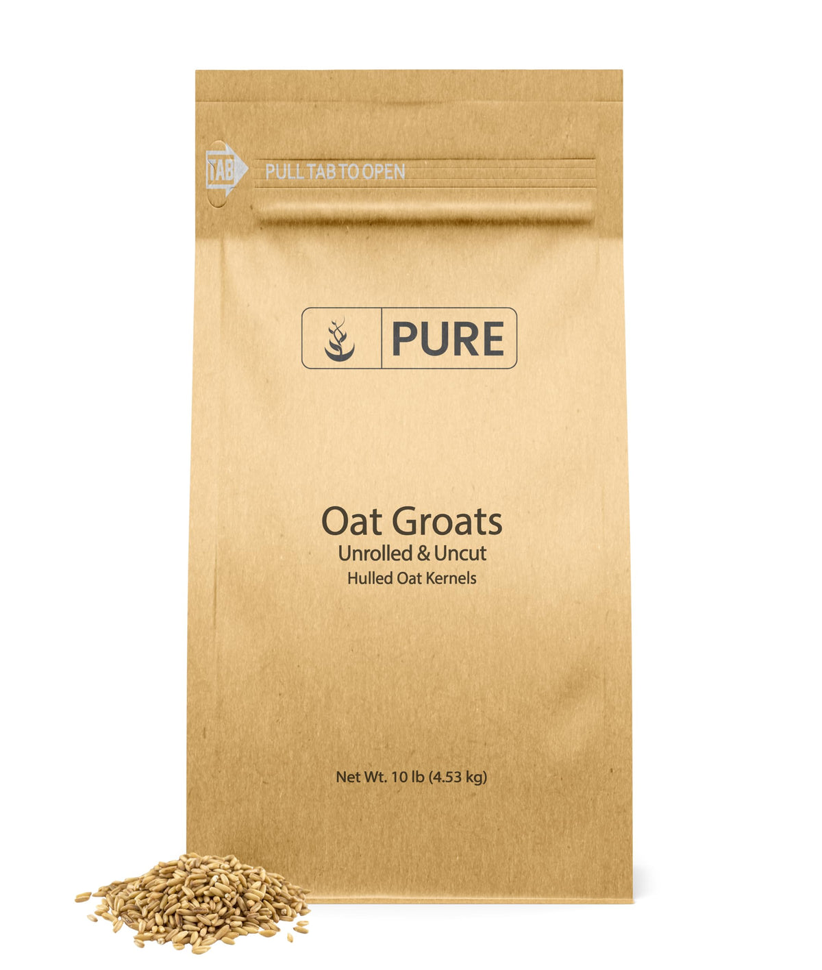 Pure Original Ingredients Oat Groats bag front view, hulless and uncut for versatile meals
