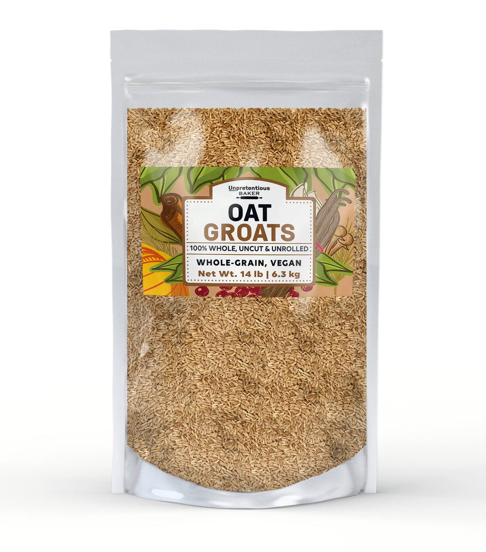 Pure Original Ingredients oat groats bulk 14lb; whole grain texture ideal for breakfast.