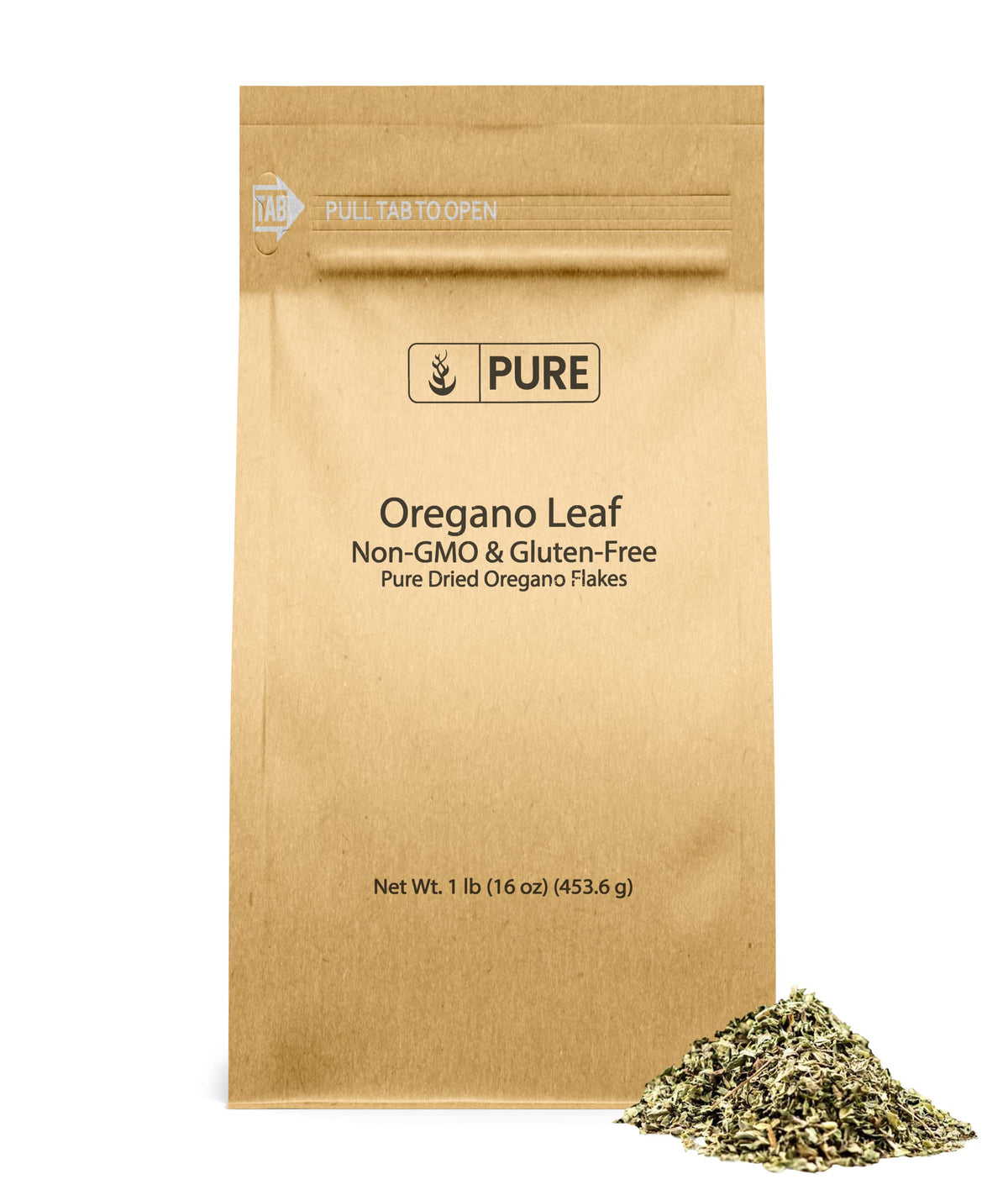 Pure Original Ingredients oregano leaf flakes in a jar with peppery aroma for cooking