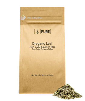 Pure Original Ingredients oregano leaf flakes in a jar with peppery aroma for cooking