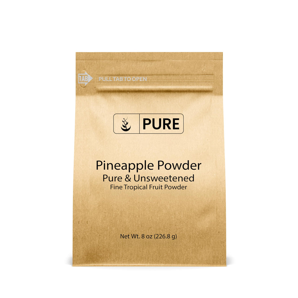 Pure Original Ingredients Pineapple Powder packaging shows pure, unsweetened flavor for easy use.