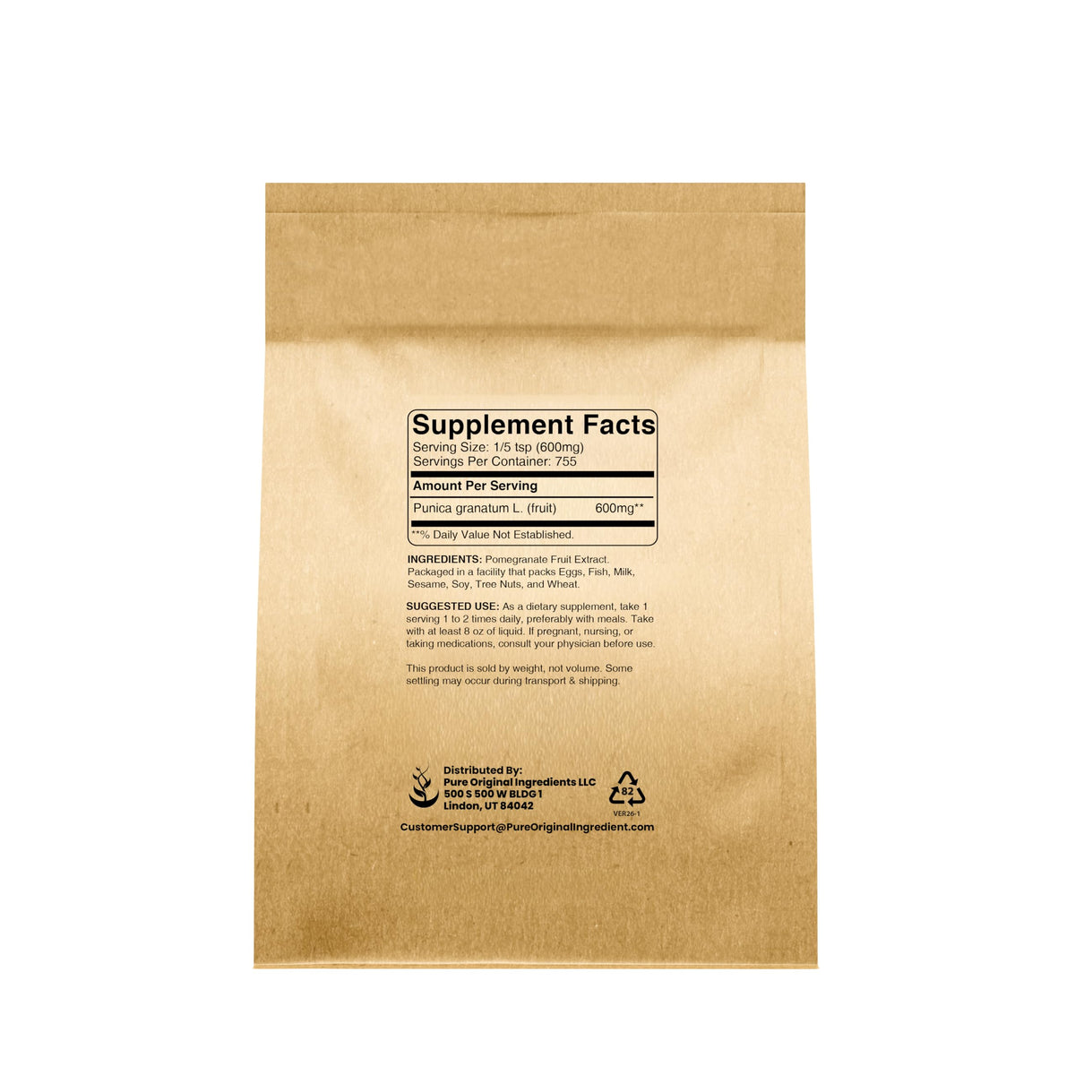 Pure Original Ingredients Pomegranate powder scoop, convenient for quick, additive-free shakes.
