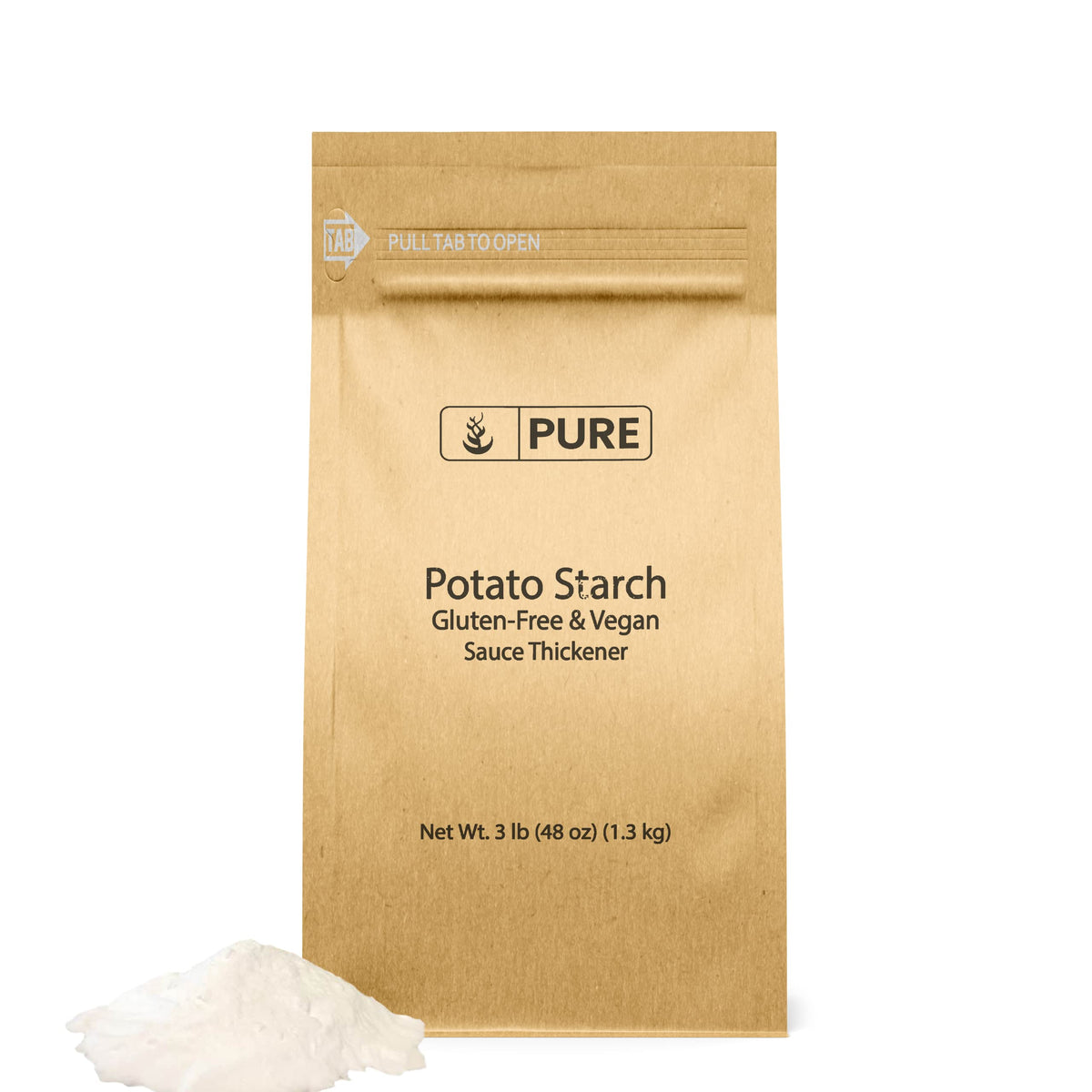 Pure Original Ingredients potato starch bag front view for smooth sauce thickening.