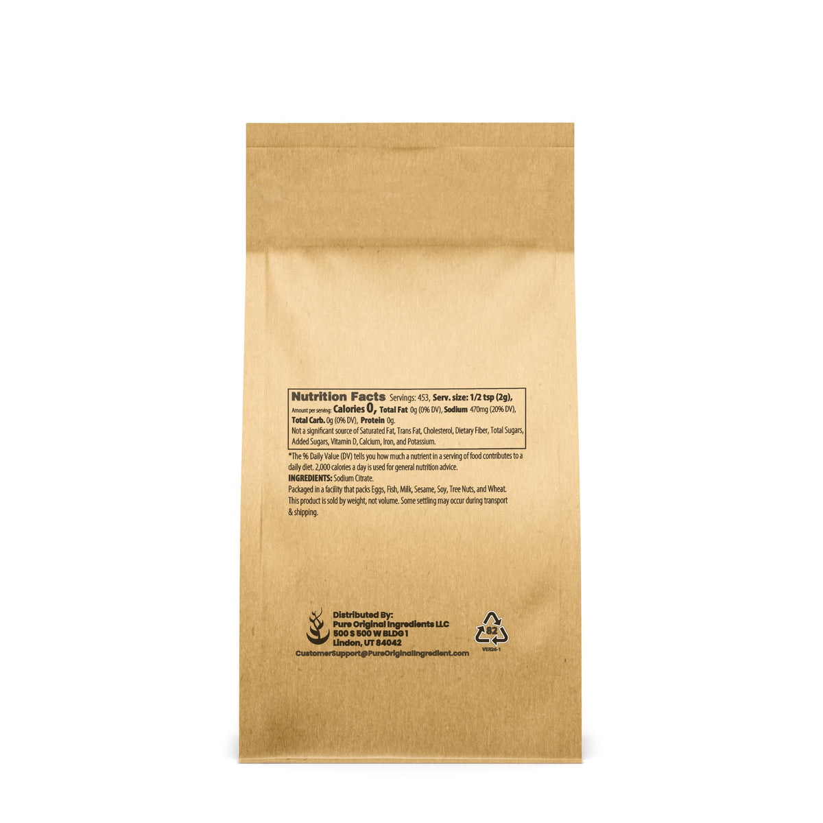 Pure Original Ingredients sodium citrate label communicates clean, food-grade quality for confident kitchen decisions.