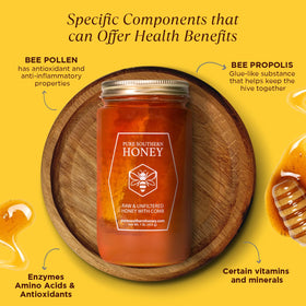 Pure Southern Honey floral-sourced honey in glass jar highlighting Georgia pollens