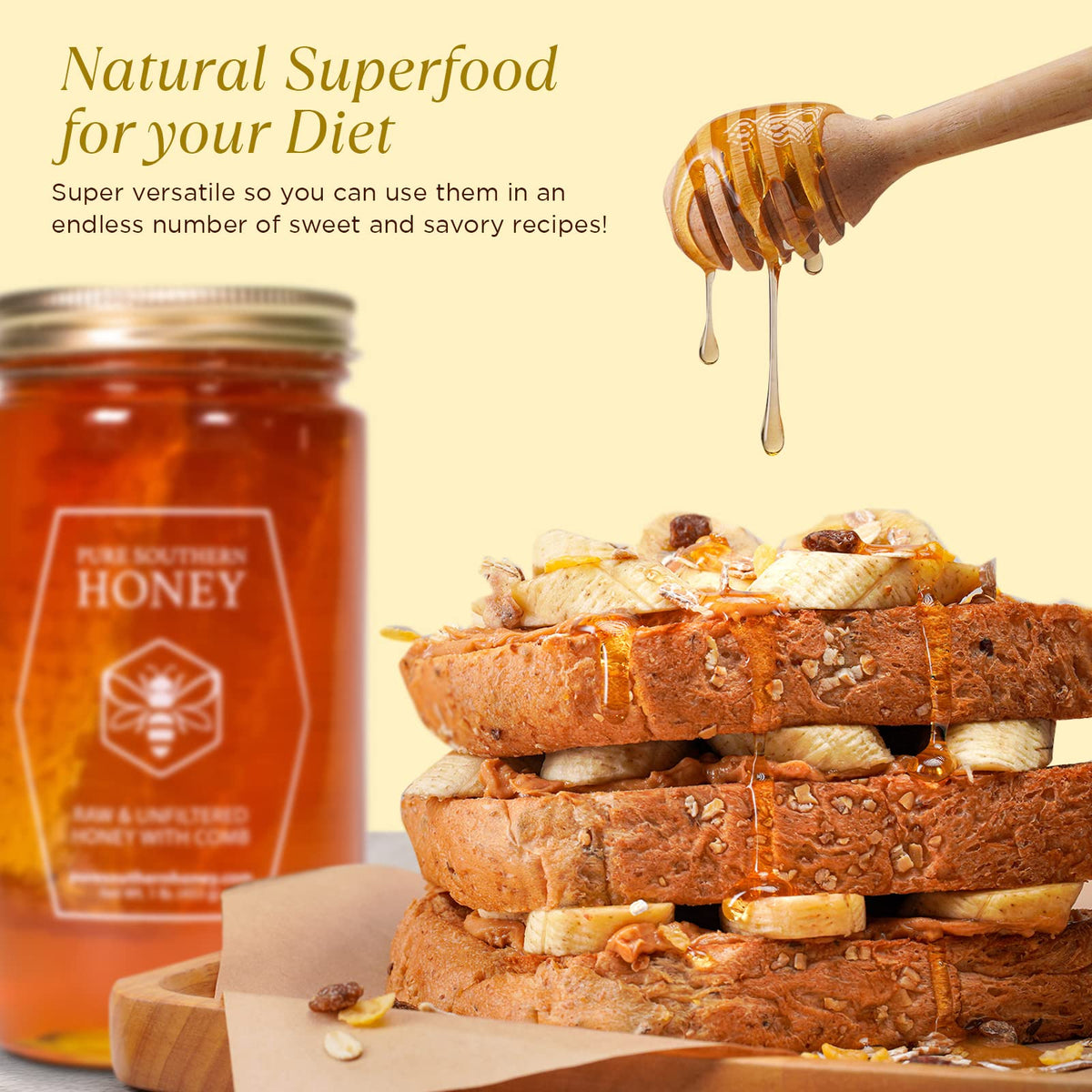 Pure Southern Honey USA-made label on jar signaling family-owned craftsmanship