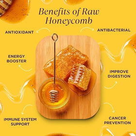 Pure Southern Honey honeycomb closeup reveals natural textures and rich nectar notes.