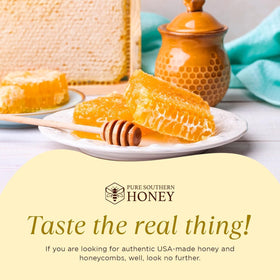 Pure Southern Honey honeycomb on toast showcases easy breakfast topping.