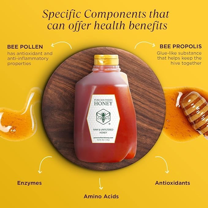 Pure Southern Honey honeycomb visible in jar, enhancing flavor for morning toast
