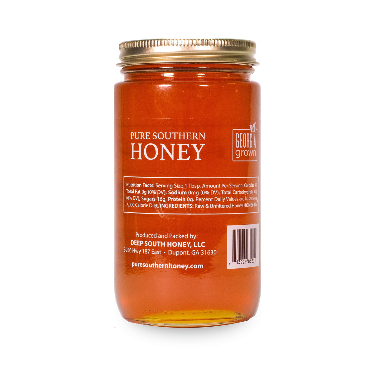 Pure Southern Honey jar closeup highlighting unfiltered texture and Georgia floral notes